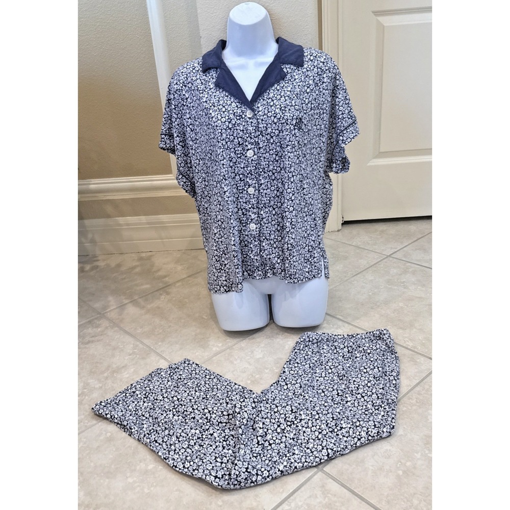 Lauren Ralph Lauren Blue & White Floral Pajama Set PJ Set Size‎ XL Loungewear
